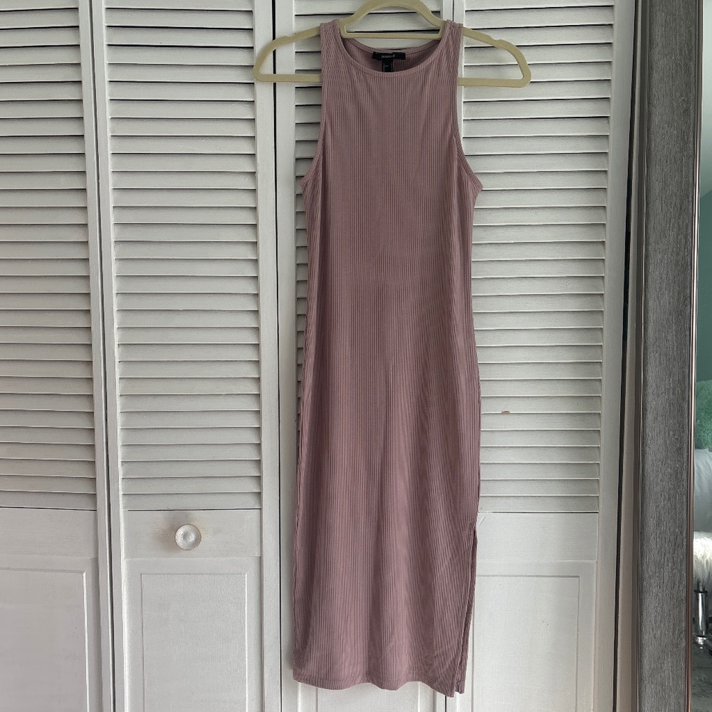 High neck light pink midi dress